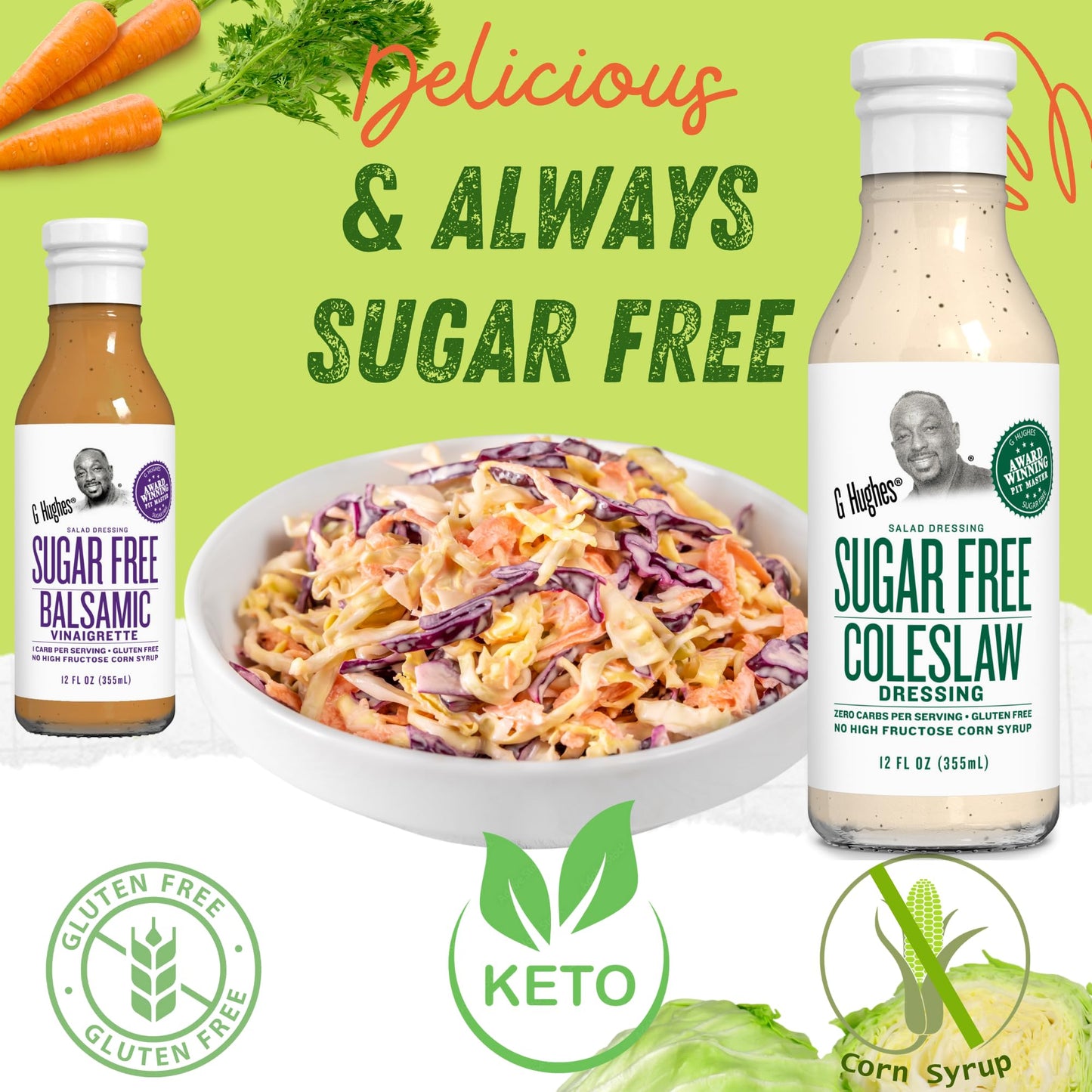 G Hughes Sugar Free Coleslaw Dressing - Sugar Free Cole Slaw Dressings, Gluten Free Salad Dressings, 0 Carb Salad Dressing, G Hughes Sugar Free Salad Dressings, No Sugar Added - 12 Oz (3-Pack)