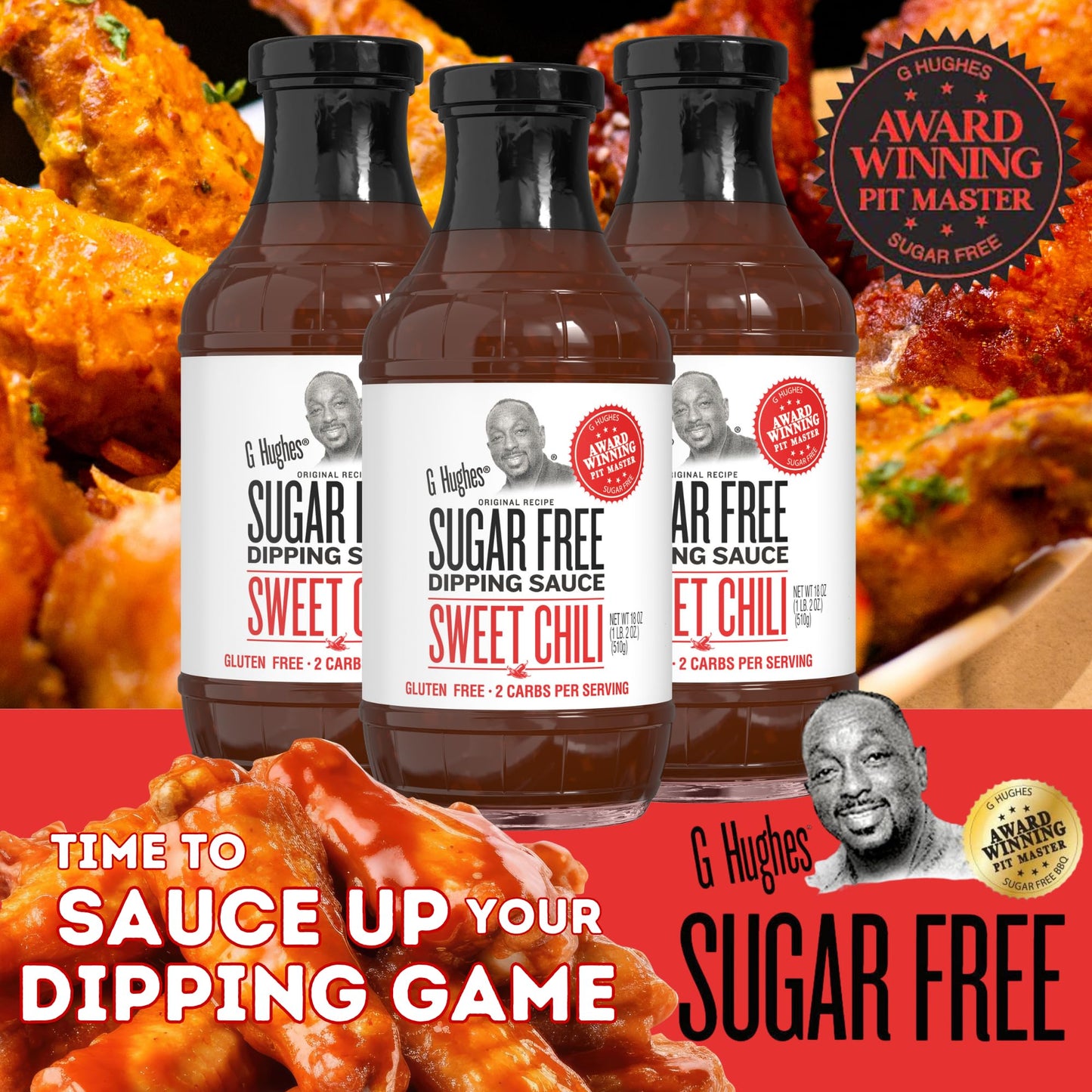 G Hughes Sugar Free, Sweet Chili Sauce - Gluten Free Dipping Sauces, Sugar Free Sauce, No Sugar Hot Sauce, Low Carb Red Chili Sauce, Spicy Chili Sauce - 18 oz (3 Pack)