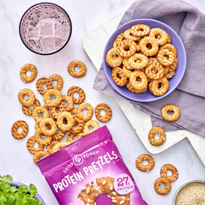 Crisp Power High Protein Pretzel Crisps - 6 Pack x 1.75 oz Crunchy & Flavorful Plant-Based Snack. No Sugar, 28g Protein Per Pack in 3 Savory Flavors, Vegan, Keto Friendly, Non-GMO, Kosher Non-Dairy (1.75 Ounce (Pack of 6), Sesame)