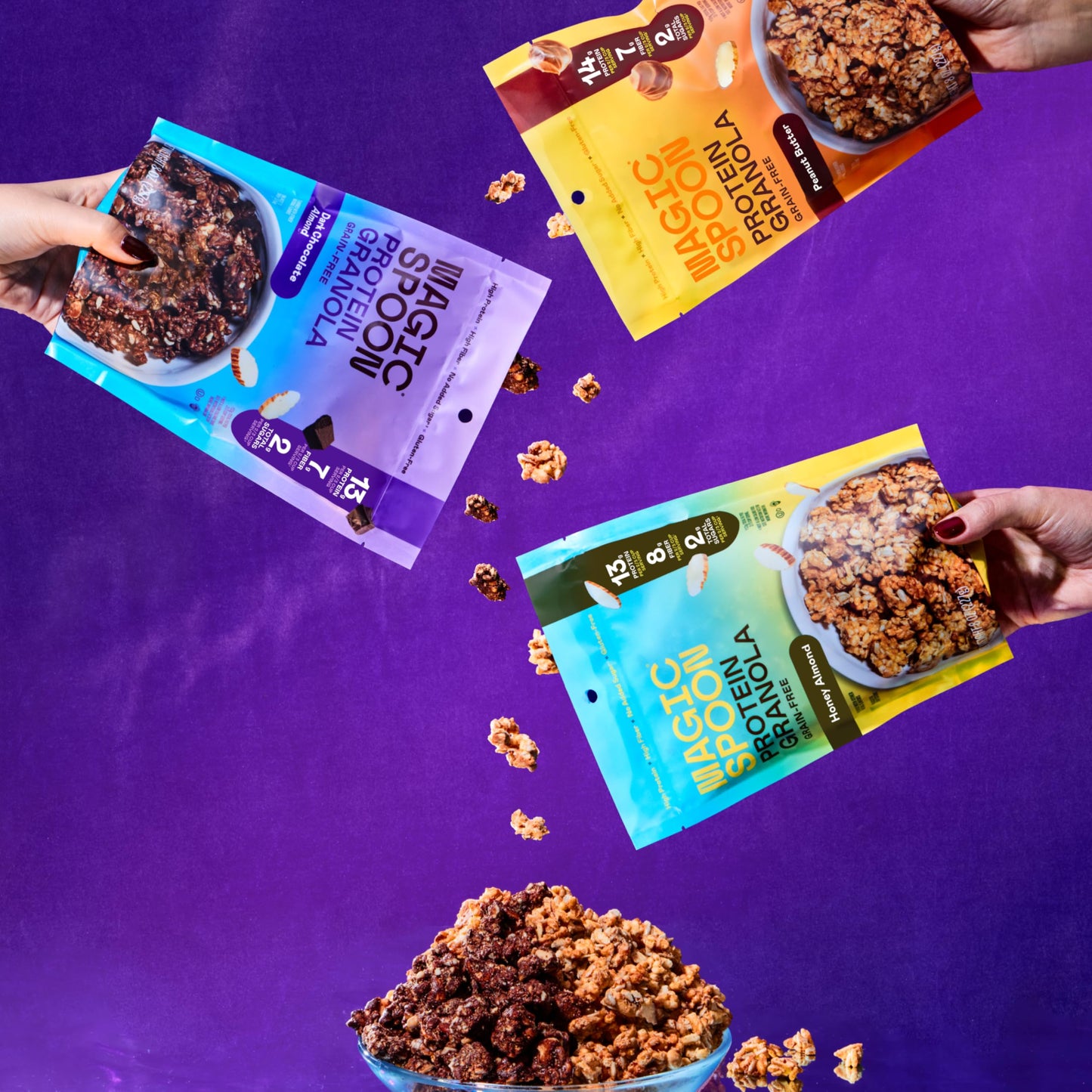 Magic Spoon Protein Granola - High Protein Granola, Keto Friendly, Low Sugar, Grain Free, Healthy Breakfast or Quick Snack (3 bags of Honey Almond)