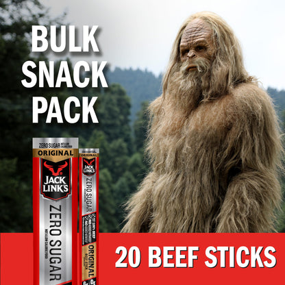 Jack Link's Beef Sticks, Original Zero Sugar – Protein Snack, Meat Stick with 6g of Protein, Meat Snack Sticks Made with 100% Beef, Keto & Paleo Diet Ready, Individually Wrapped – 0.92 Oz. (20 Count)